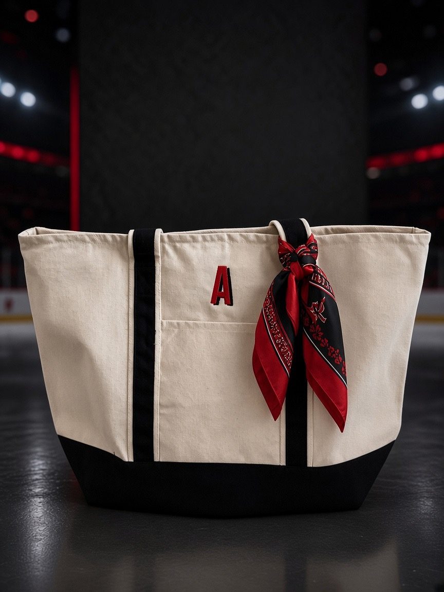 Canvas tote with bold custom monogram embroidery