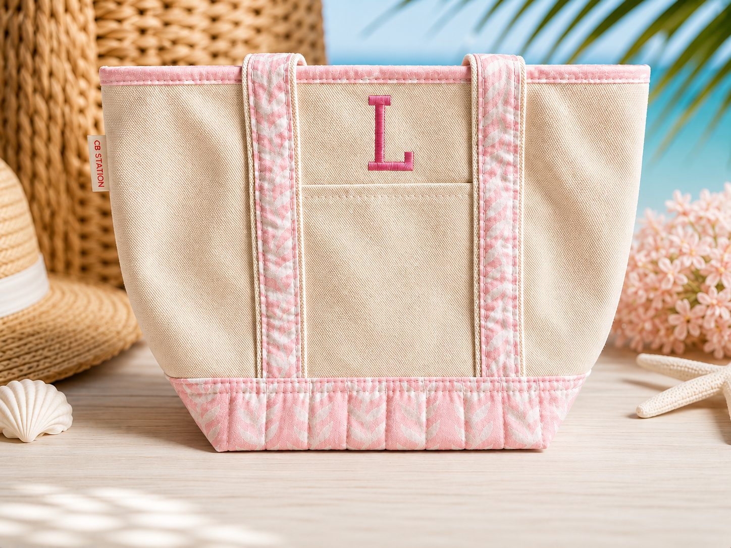 Mini canvas tote with custom monogram embroidery